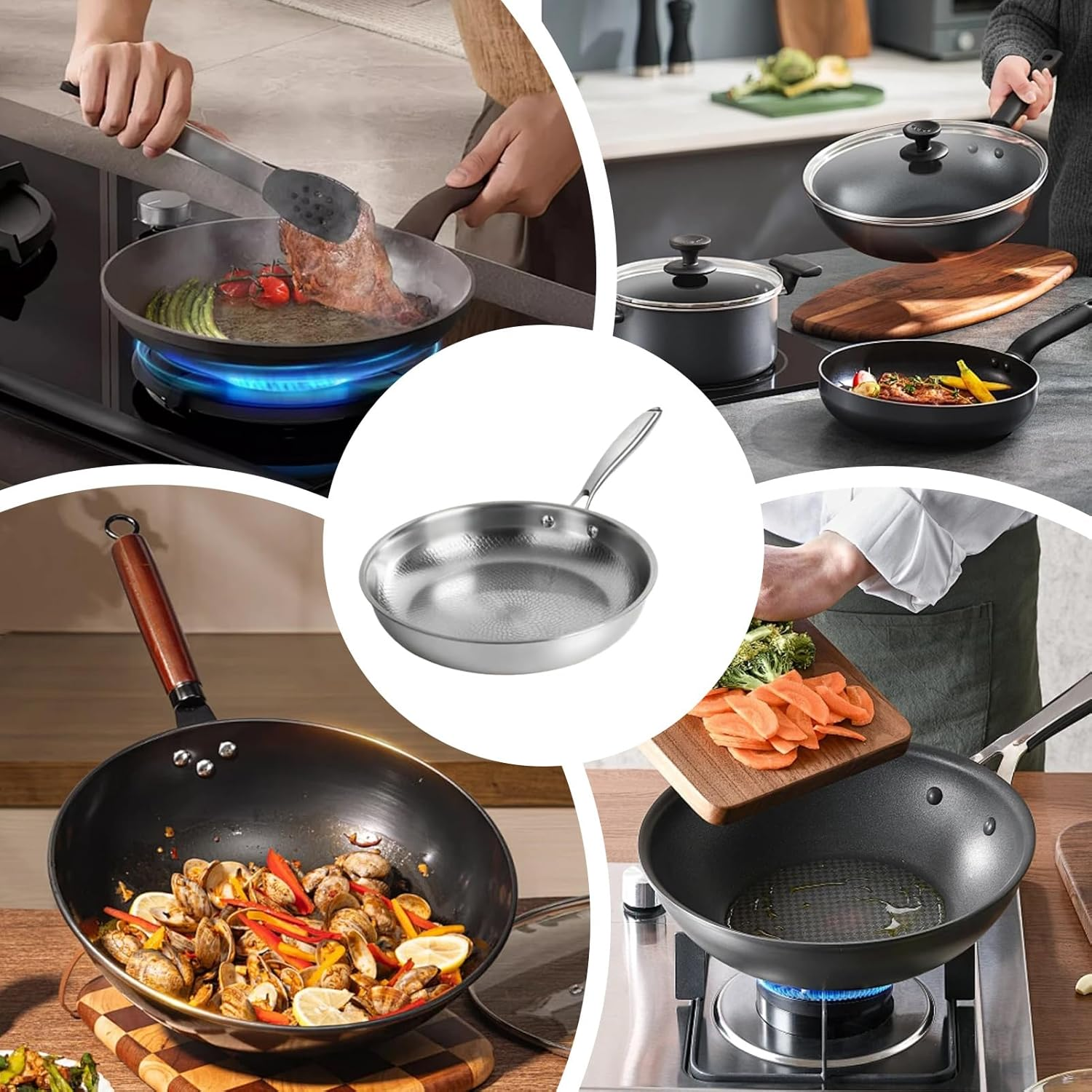 Cooking Pan,Scratch-Resistant Cookware,Titanium Hammered Frying Skillet - for Kitchen Stove Cooking Pancake Breakfast Fish Steak Egg Meat Vegetable - 30Cm image number 3