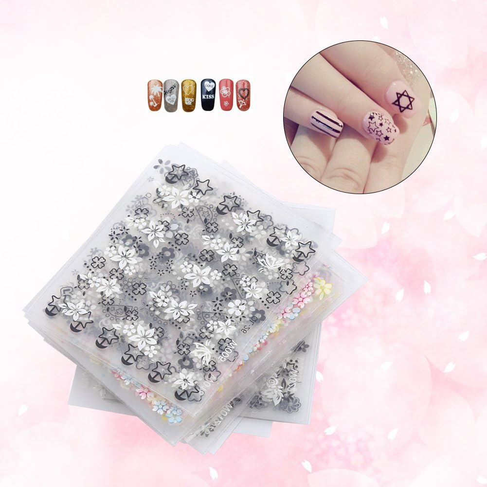 Nail Sticker, 50 Sheets Multicolor Stylish 3D Nail Art Sticker Flower Design Adhesive Decal Decoration image number 5