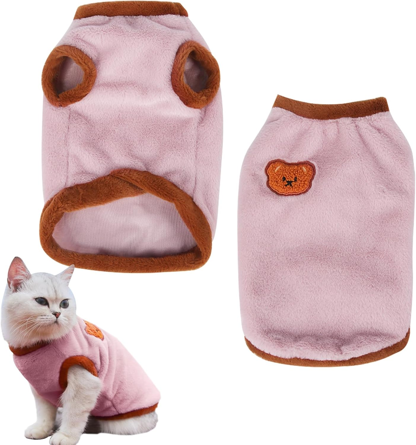 Cotton Cat Clothes,Winter Warm Cat Jumper Sweater for Cats Small Dogs,Cute Cat Sweater Cat Jumper Vest Pet Clothing for Chihuahua Yorkshire Welsh Corgi (Pink, S) image number 2