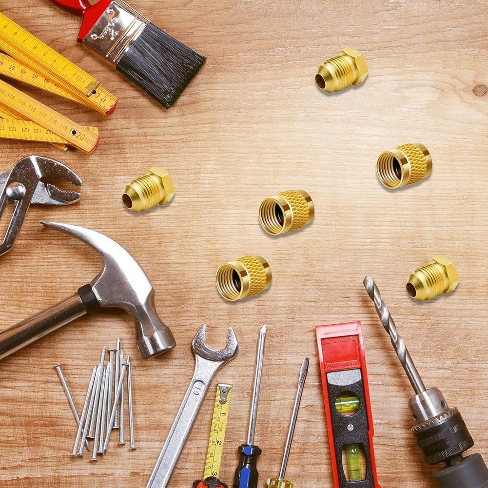 1/4Inch Flare Cap, round Brass HVAC Locking Caps, W/Neoprene O-Ring Seal AC Service HVAC Valve Caps, (25 Pcs) A