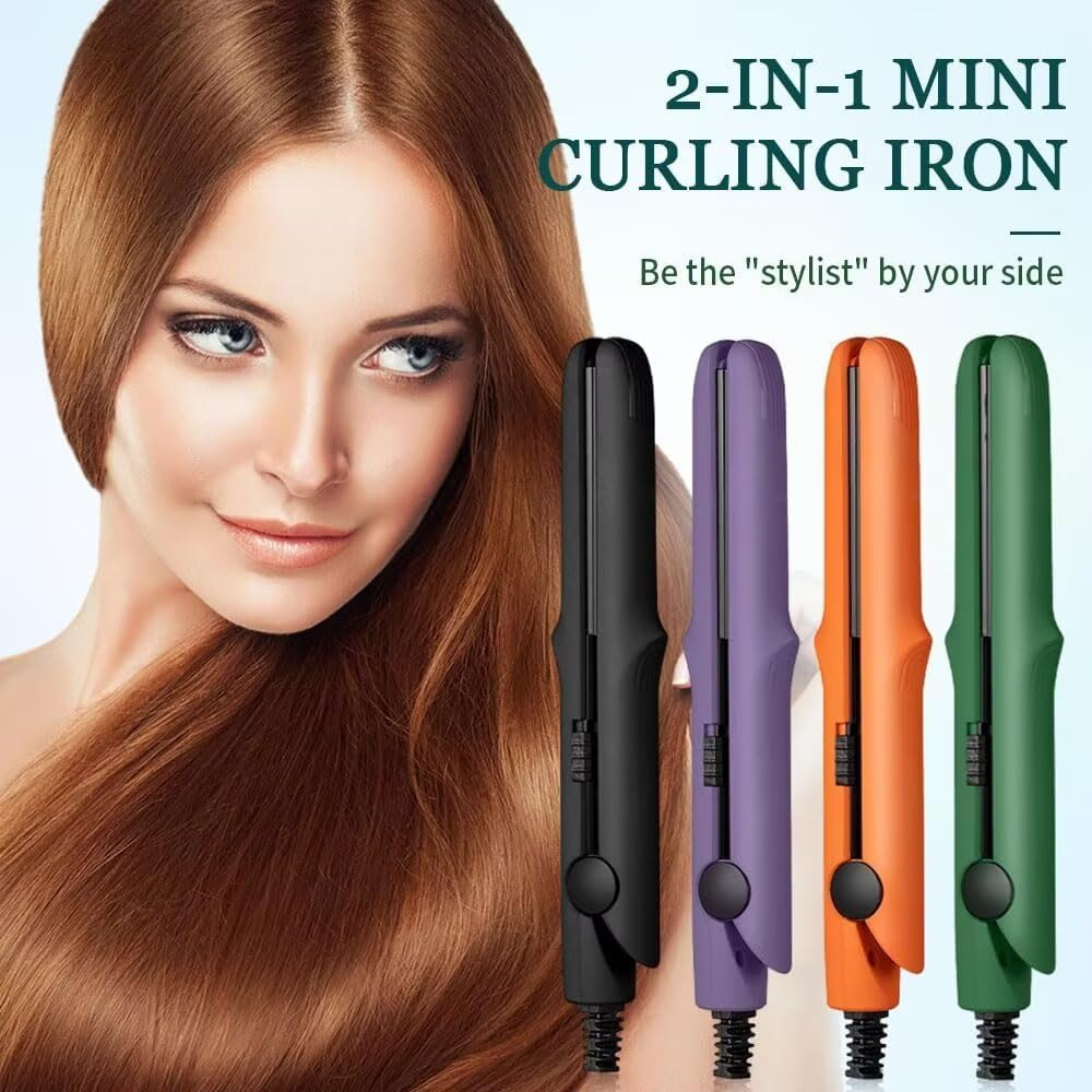 BOSENIYU 2 In1 Mini Dual Purpose Curling Wand Flat Iron, Portable Hair Straightener Travel Curling Tool for All Hair Types. (Orange) image number 4