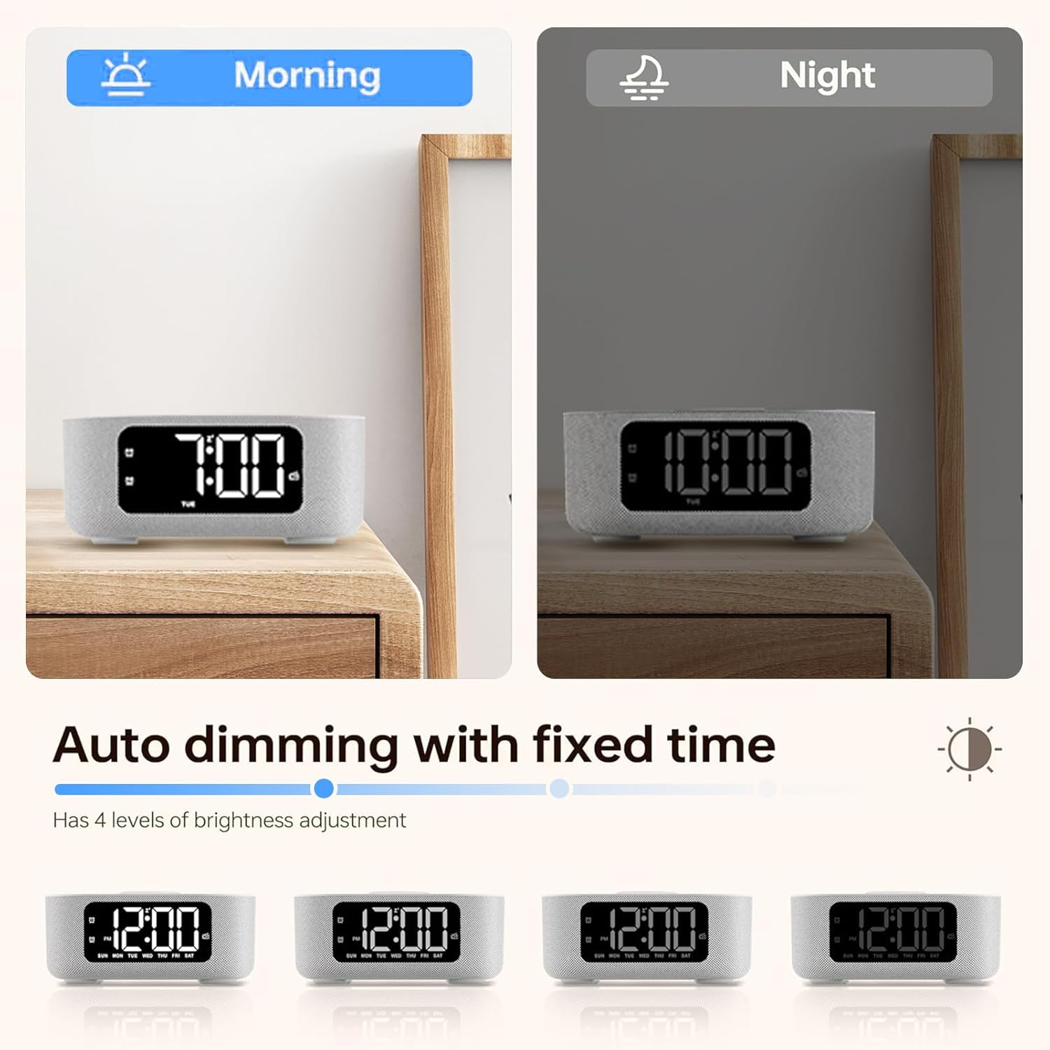White Noise Machine & Alarm Clock with 25 Sounds, Bluetooth Stereo Speaker, 15W Fast Wireless Charger, Digital Clock with FM Radio, 10 Colors Nightlight, Snooze, Dimmer, Sleep Timer for Baby & Adults image number 1