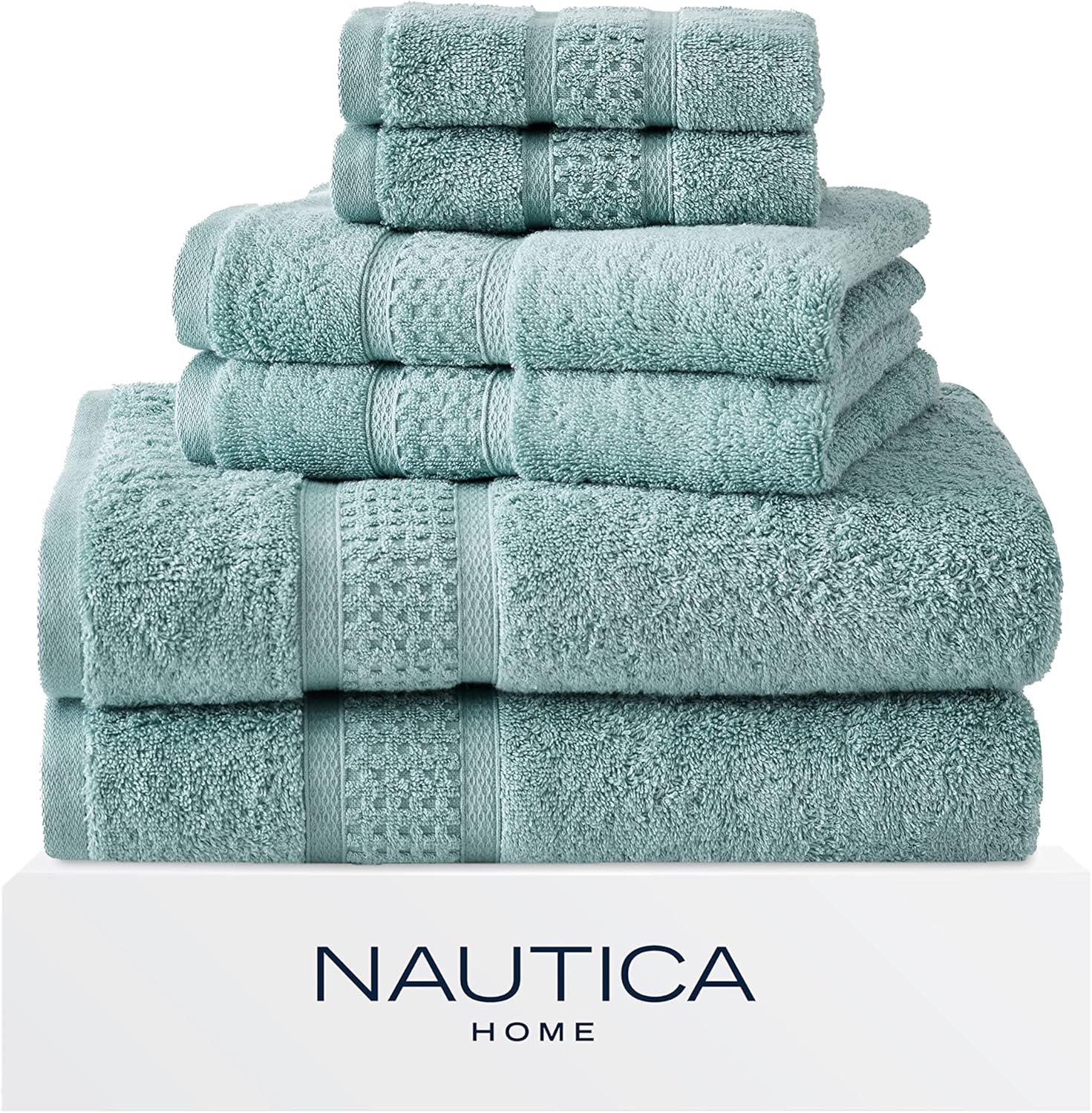 Nautica - 6 Piece Bath Towels, Absorbent & Fade Resistant Cotton Towel Set, Fashionable Bathroom Decor (Oceane Grey, 6 Piece) image number 3