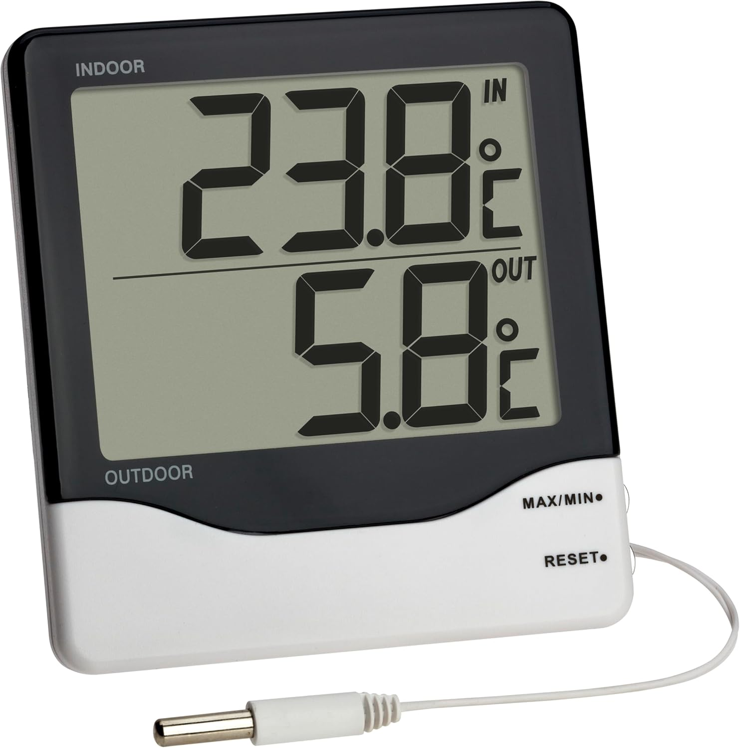 TFA Dostmann Digital Indoor/Outdoor Thermometer 30.1011 Large Display High and Low Values Indoor Outdoor Temperature Black L140 X W24 X H235 Mm (L) 102 X (W) 21 (50) X (H) 110 Mm