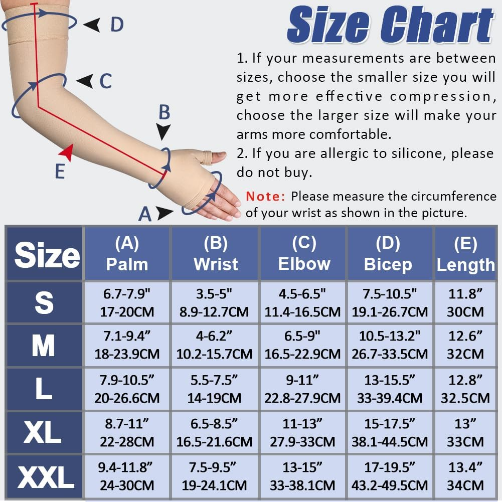 Beister Lymphedema Medical Compression Arm Sleeve with Gauntlet for Men & Women (Single), 20-30 Mmhg Full Arm Support image number 3