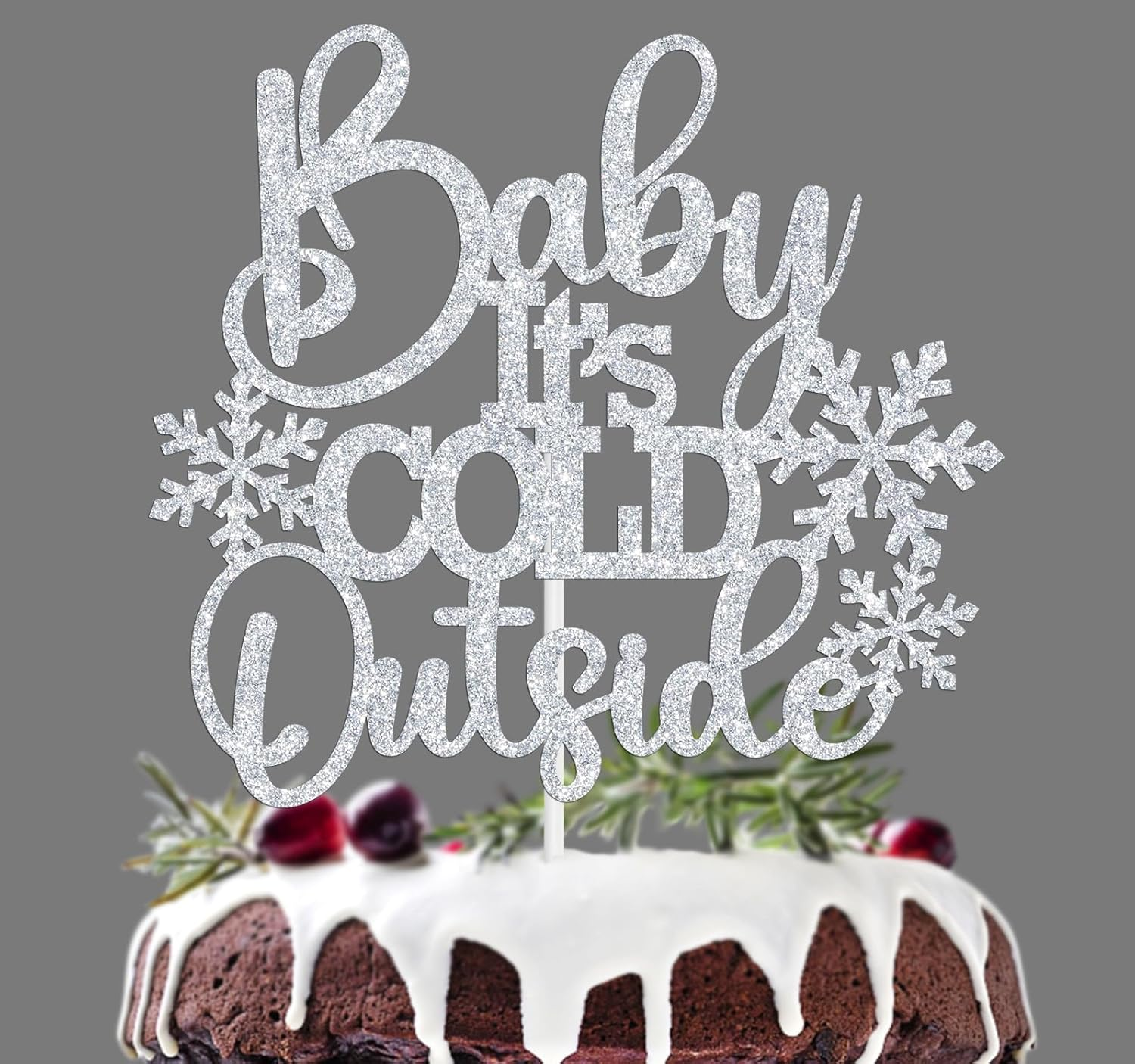 Baby It'S Cold outside Cake Topper, Winter Onderland/Sweet Little Snowflake Cake Decor, Snowflake Baby Shower/Gender Reveal Birthday Party Decorations Supplies, Silver Glitter image number 5