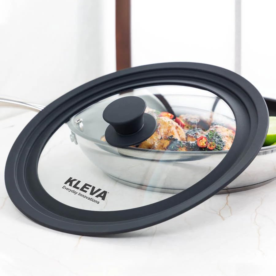 Kleva Range Universal Perfect Pro Pan Lid. Fits Any Size Pan 26-30Cm! Universal Glass Pot Lid W. Silicone Rim. Pot Cover for 26Cm, 28Cm & 30Cm Cookware. Heat-Resistant, Shatterproof (26-30Cm) image number 3