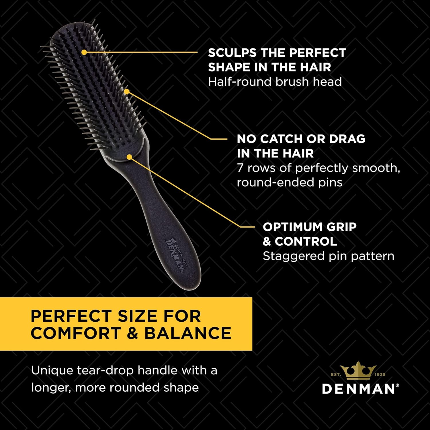Denman 7 Row Styling Brush, Black, 3.2 Ounce image number 4