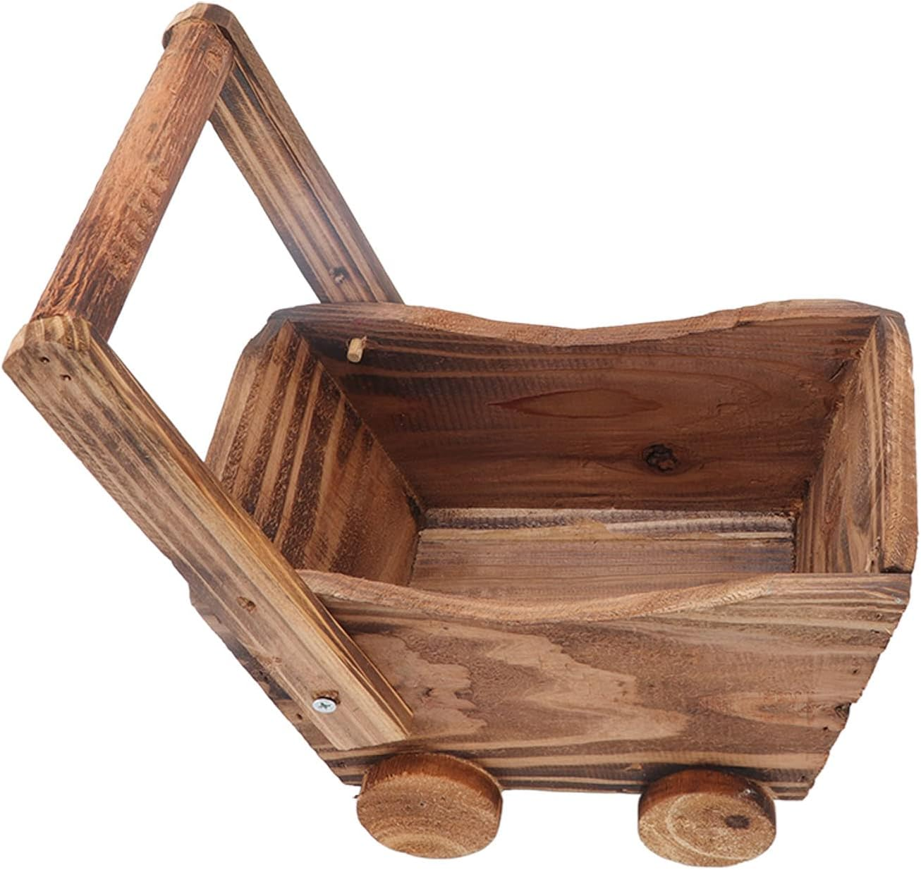 Gernie Rustic Cedar Wood Planter, 9.25X6.3X6.3Inch Wheelbarrow Style, Indoor/Outdoor, Green, Flower Pot Wooden Cart