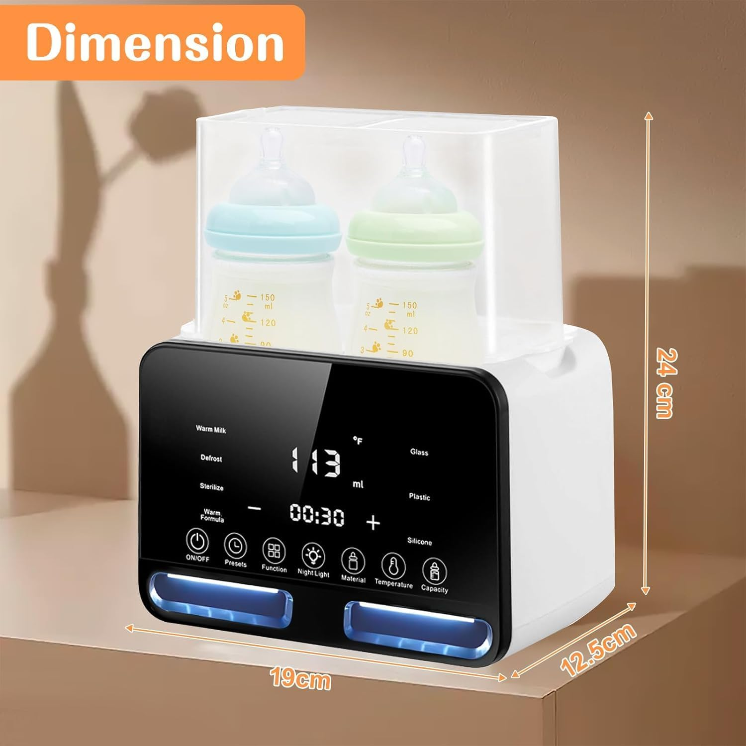 Baby Bottle Warmer,Bottle Sterilizer Double Bottle Warmer, Precise Temperature Control with LED Display and Defrost Function. image number 6