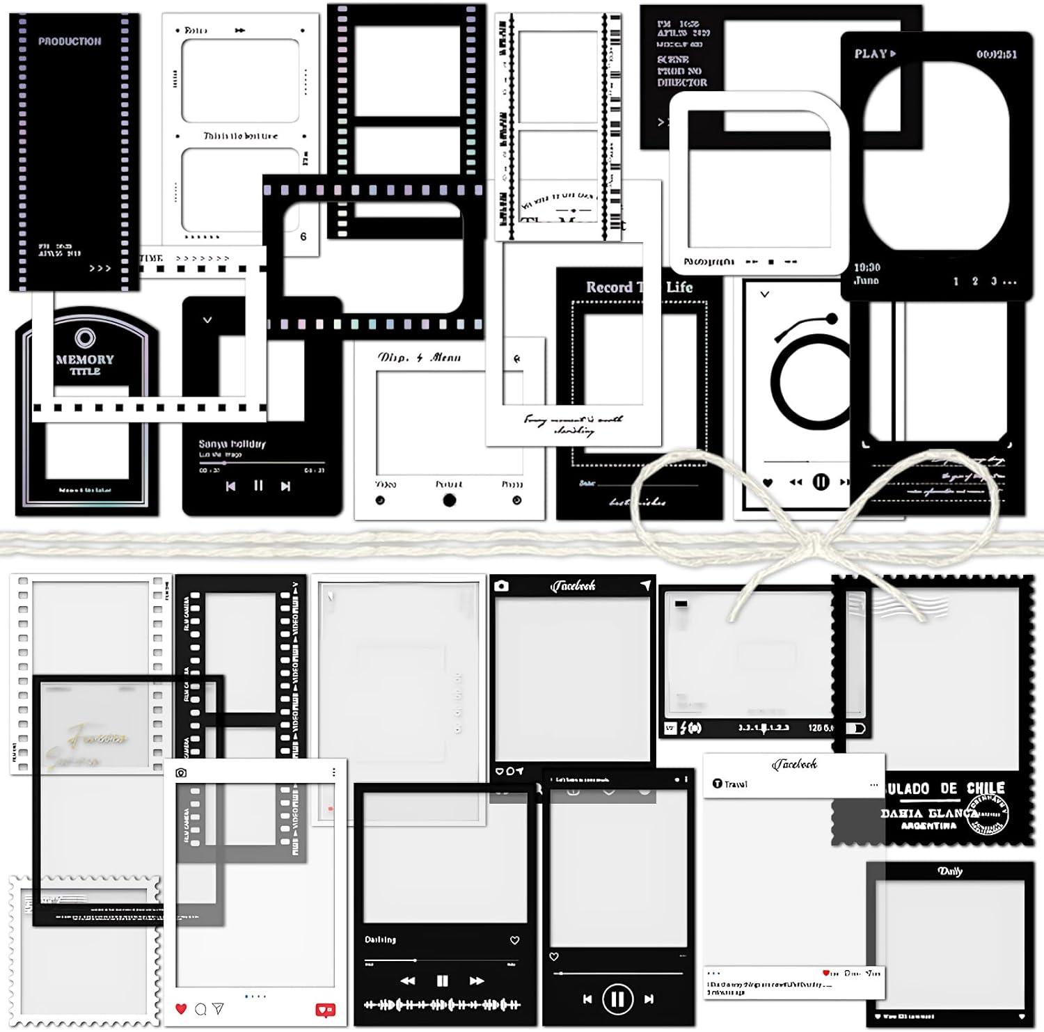 3 Packs Vintage Filmstrip Sticker Paperboard Cutouts Stamp Sticker Poster Sticker Collage Paper Frame Border Black White Scrapbooking Supplies for Crafting Card Making Journaling Photo Album (Episode) image number 3