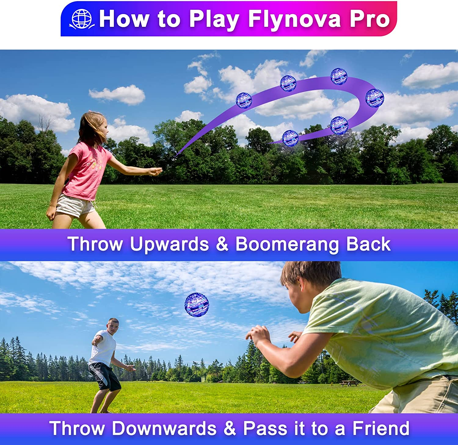 Flying Ball Toys - Magic Orb Hover Ball, Hand Controlled Flying Spinner Mini Drone, 360&deg; Rotating Floating Boomerang Ball with Built-In RGB LED Lights, Cool Flying Toy for Kids Indoor & Outdoor Fun image number 5