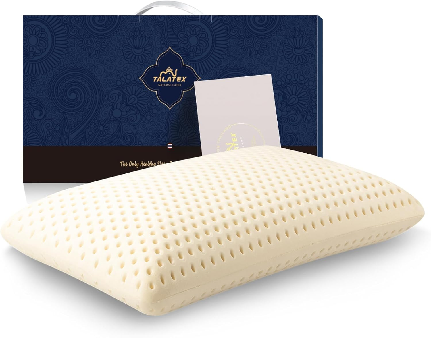 Talalay 100% Natural Premium Latex Pillow, No Memory Foam Chemicals, Resistant to Sagging, Perfect Package Best Gift with Removable Tencel Cover