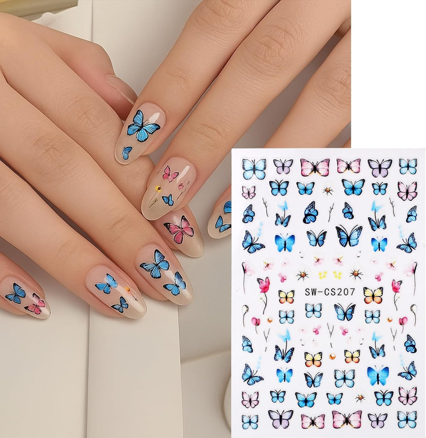 12 Sheets Flower Nail Stickers, 3D Self-Adhesive Flower and Leaf Plant Nail Decals Spring Summer DIY Manicure Decorations for Women Girls