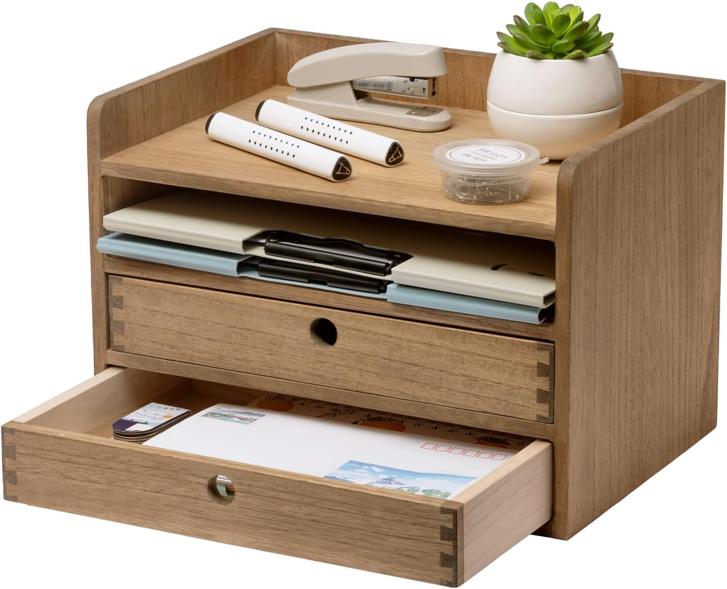 KIRIGEN Desk Organizer with 3 Drawers - Wood Drawer Storage Box with Trays for Tabletop - Workspace Office Toiletries Supplies Tool Caddy - Wooden Storage Cabinet1 Layer Dark Brown（Dt1D3C-Dbr）