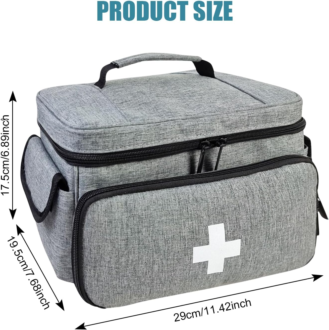Medical Bag-Empty First Aid Bag, Emergency Kit, Nurse Bag, Large Capacity Medicine Organizer with Multiple Compartments for Home Visits, Home, Travel (Grey) image number 2