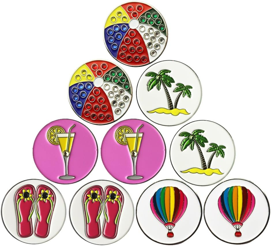 Lot of 10 Golf Ball Markers Assorted Patterns - Soft Enamel Technique