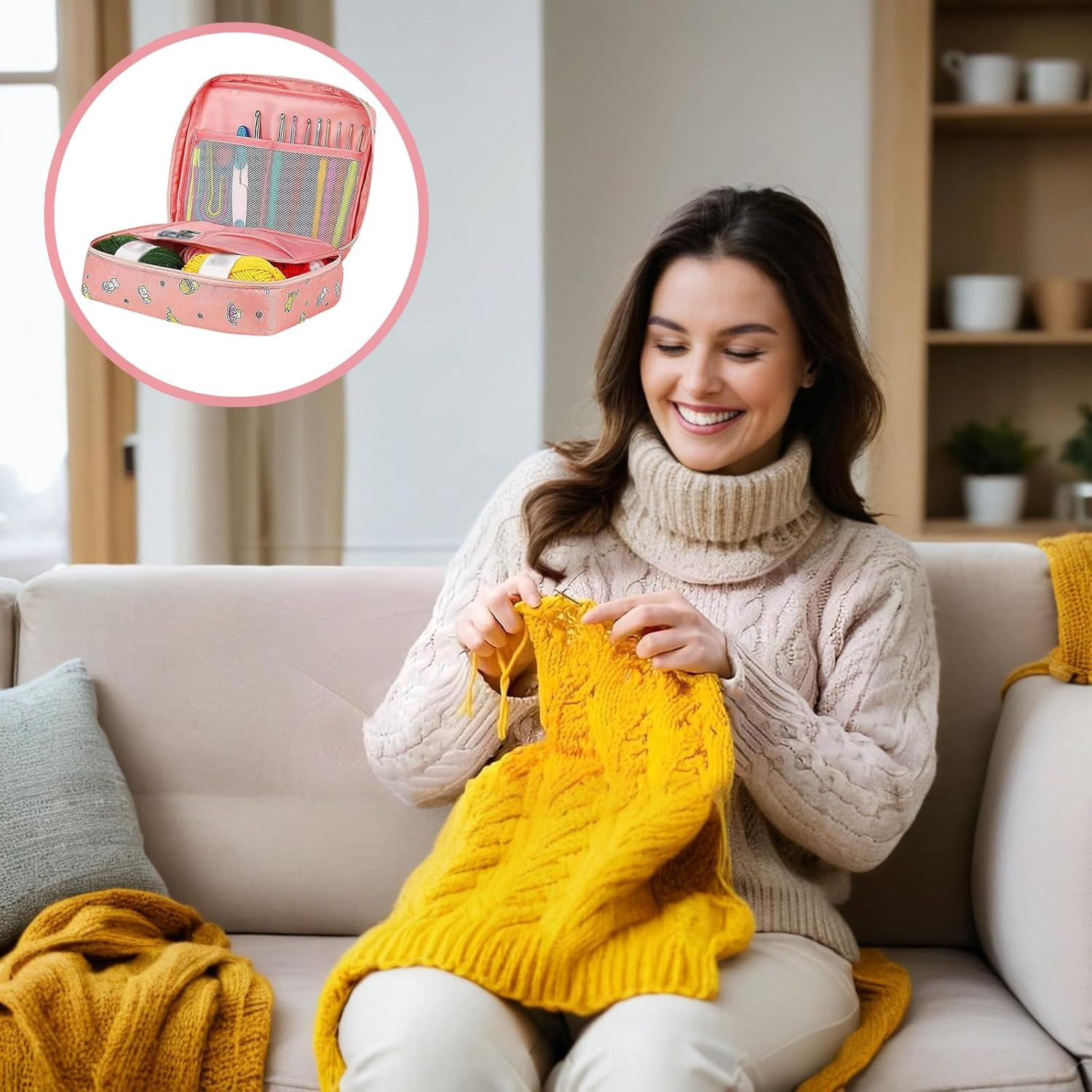 58PCS Complete Adult Beginner Crochet & Knitting Kit: 0.6-6.0Mm Hooks, Yarn, Bag & Accessories Included for Easy Learning & Creative Crafting image number 1