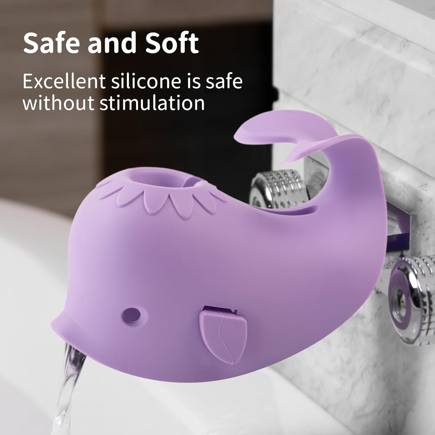 Bathtub Faucet Cover for Baby Bath Spout Cover, Kids Shower Head Protector Bathtub Spout Guard Toddlers Protection Accessories(Whale-Purple) image number 3