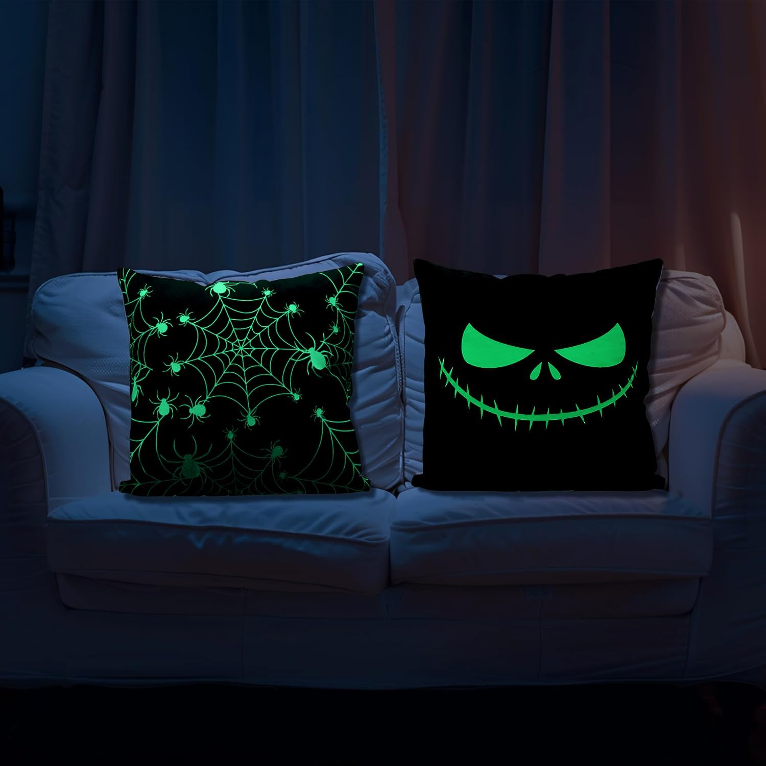 ZANZER Halloween Pillow Covers Glow in the Case Glow in the Dark Skeleton Spooky Throw Pillow Covers Luminous Farmhouse Home Decorations Sofa Bedroom Cushion Case image number 4