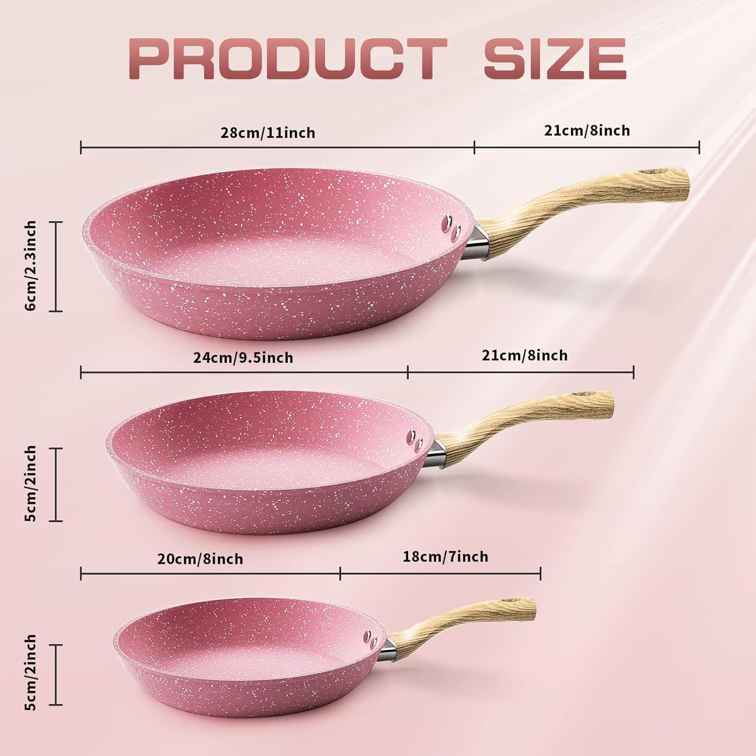 Frying Pan Nonstick, 24 CM Pink Egg Pan, Non Stick Fry Pan 100% PTFE Pfoa-Free Omelet Pan, Toxin-Free Skillets Stone Cookware, Anti-Warp Base with All Stove Tops Available, Induction Compatible image number 2