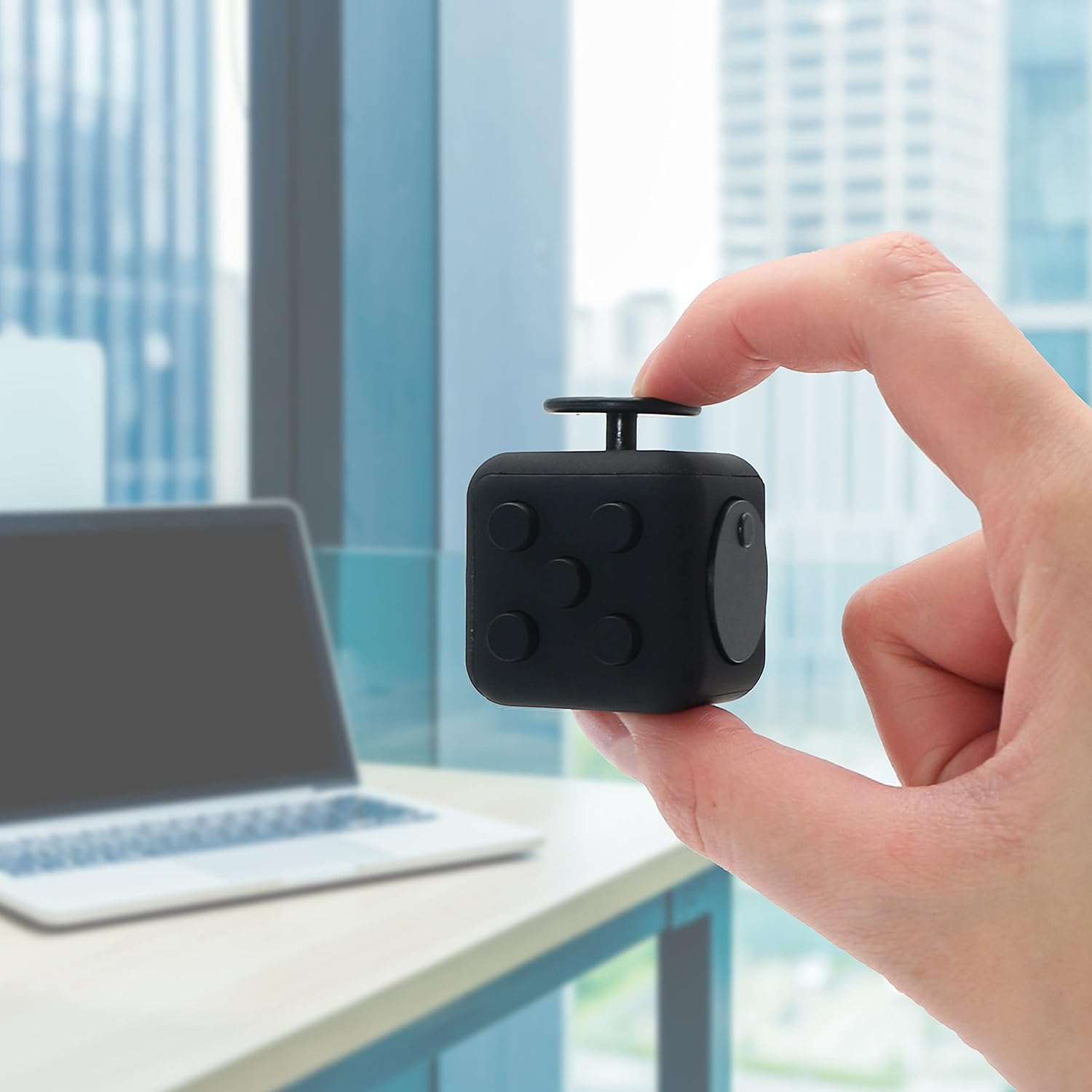Fidget Cube Stress Anxiety Pressure Relieving Toy Great for Adults and Children[Gift Idea][Relaxing Toy][Stress Reliever][Soft Material] (Black&Black) image number 1