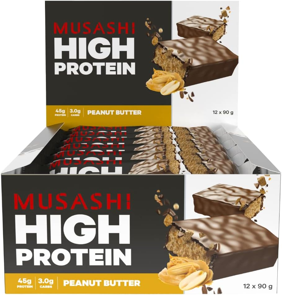 MUSASHI High Protein 12 X 90G Bars - Peanut Butter Flavour
