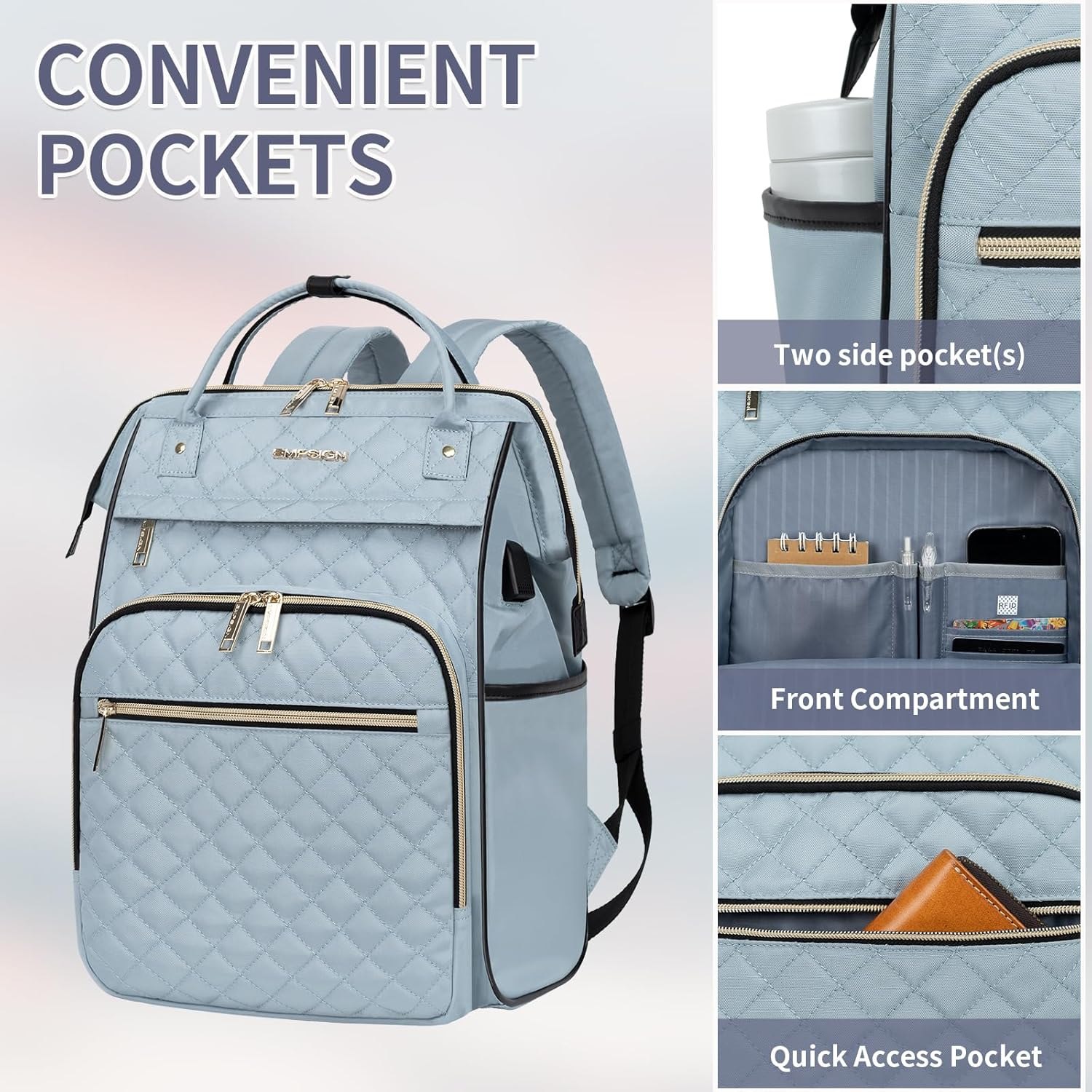 EMPSIGN 15.6-16.2 Inch Laptop Backpack for Women Men Water Repellent Back Pack with USB Port & RFID Blocking, Casual Light Weight College Student Book Bag for Travel School Work image number 5