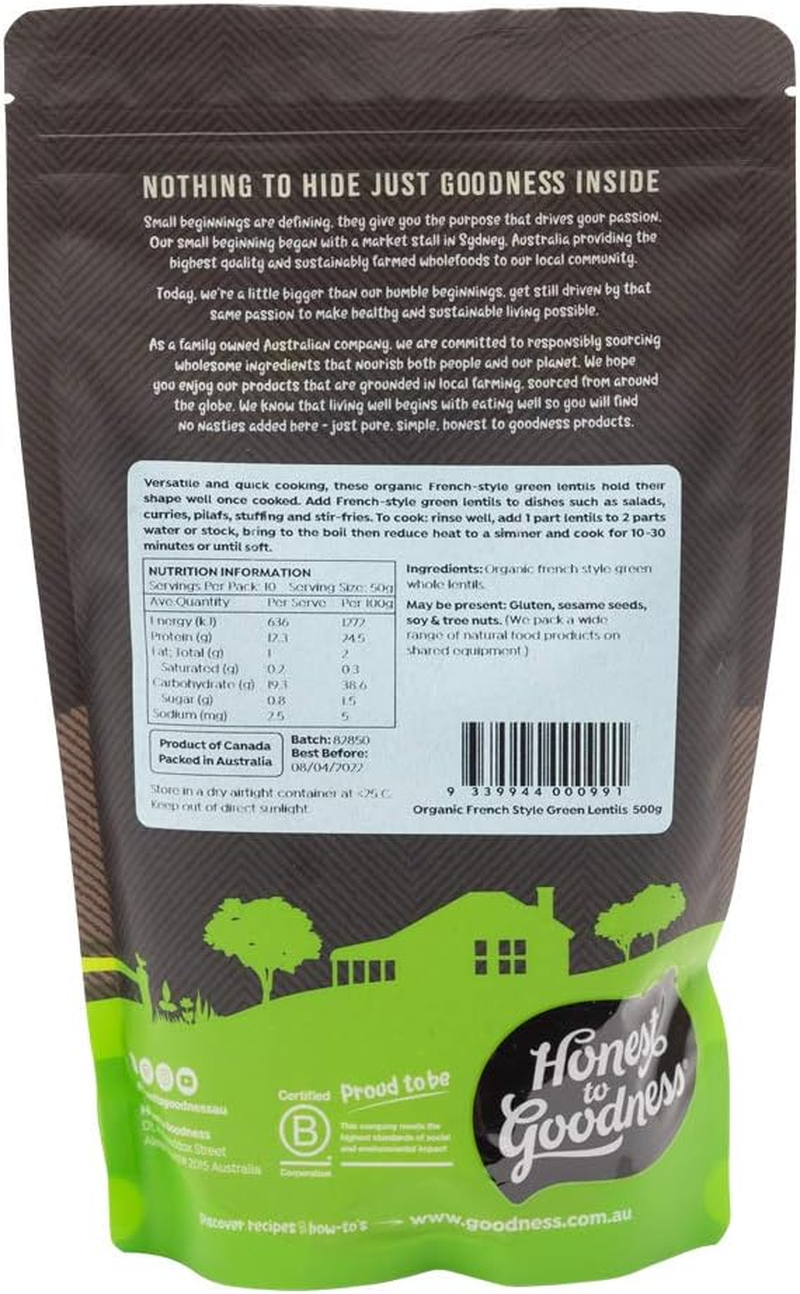 Honest to Goodness French Style Whole Green Lentils 500 G image number 5