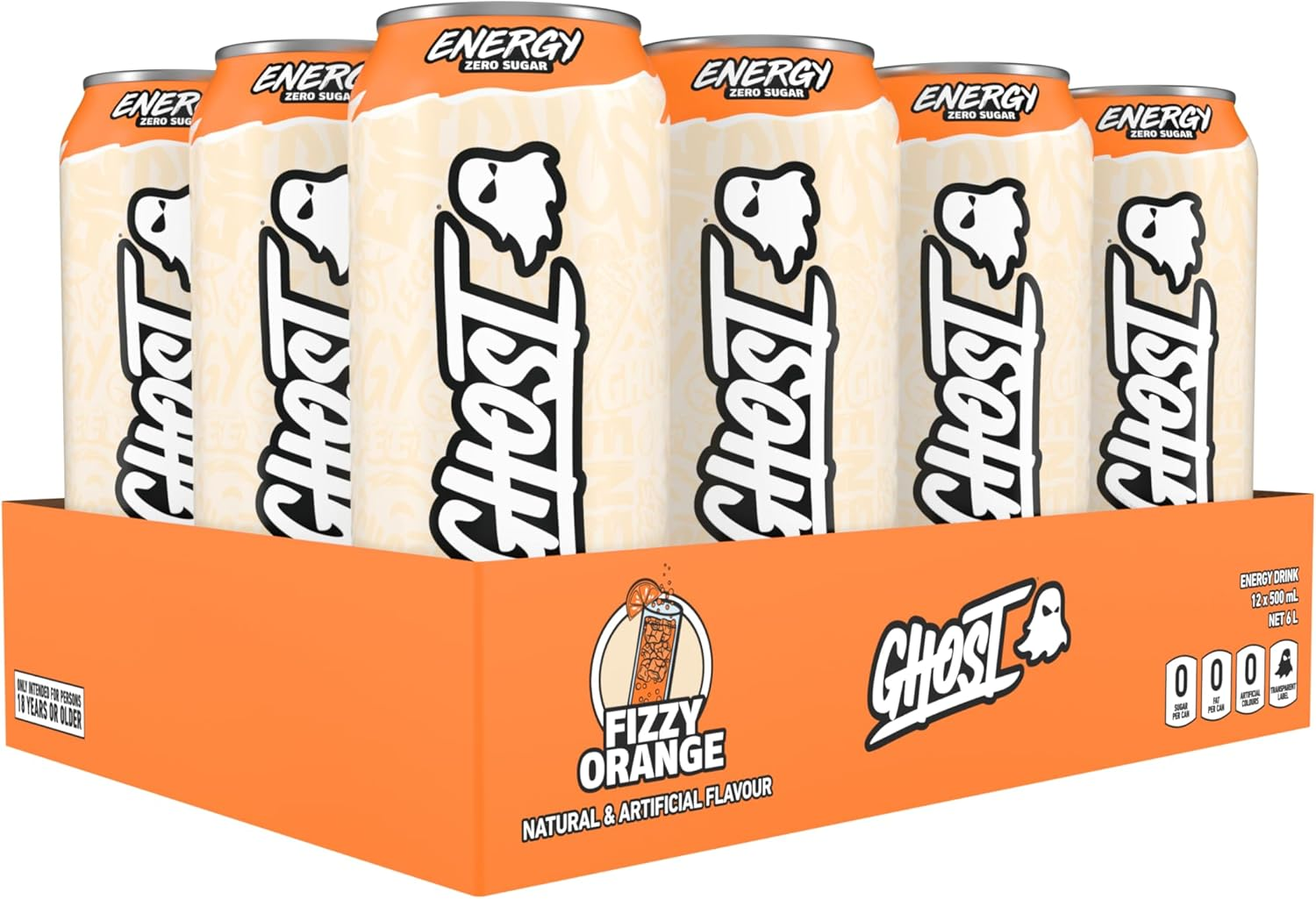 GHOST Energy Drink - 12-Pack, Fizzy Orange, 500 Ml Cans - Energy & Focus & No Artificial Colours - 160Mg of Natural Caffeine - Vegan image number 3