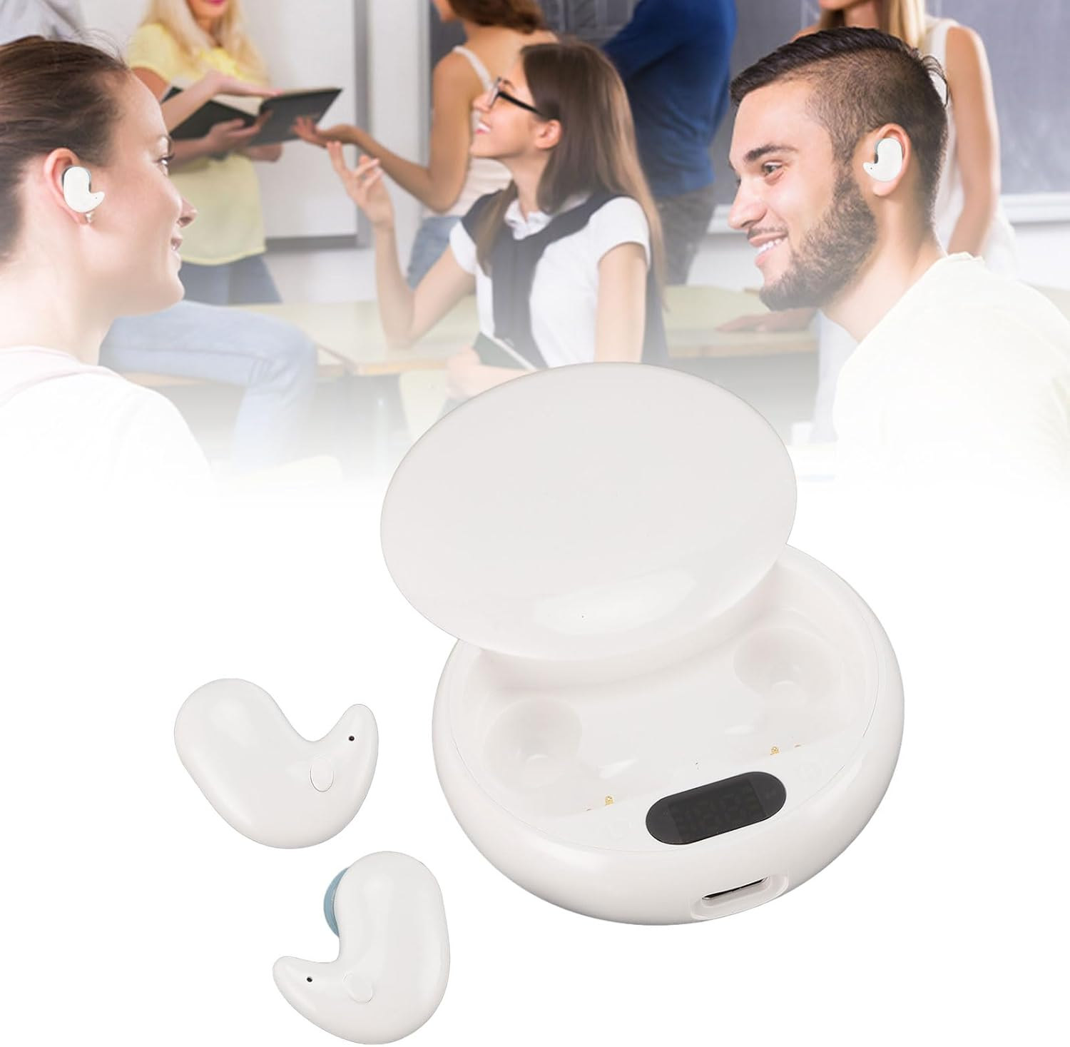 Voice Translator Earphones, 2-Way Real-Time Translation Translator Device, Supports 144 Languages, Wireless Bluetooth Voice Translator Earphones for Travel Companies (White) image number 4