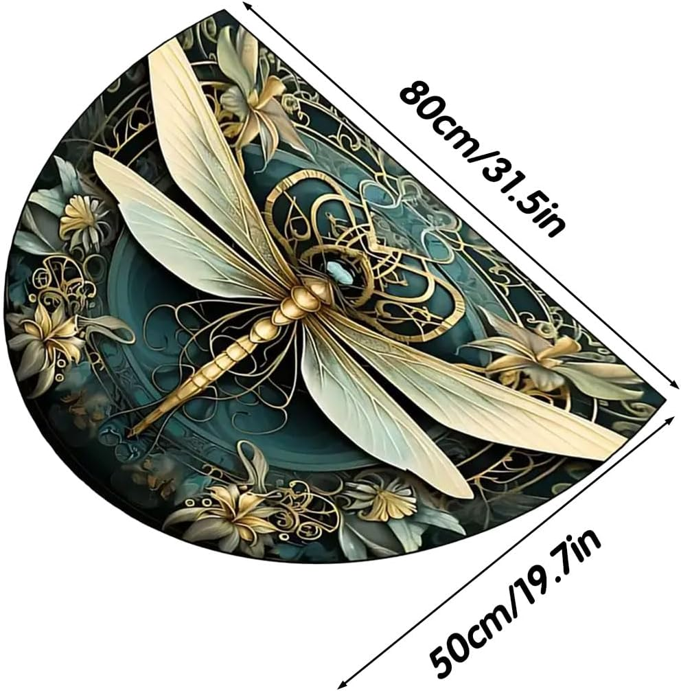 AIMALL Semicircle Floral Entryway Floor Mat, 19.7X31.5In Non-Slip Dragonfly Printed Rug for Indoor Outdoor Doorways, Waterproof Easy-Clean Carpet for Kitchen and Home Decor image number 1