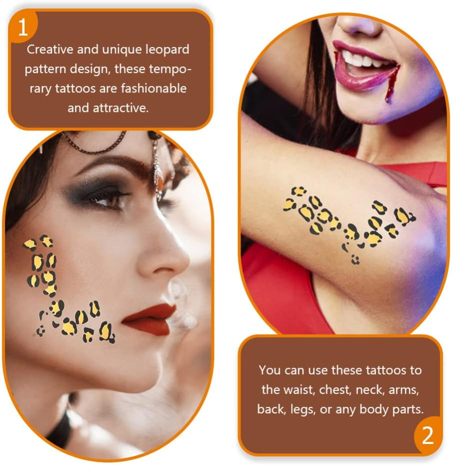Lurrose Leopard Print Temporary Tattoos Leopard Face Stickers Leopard Makeup Tattoos for Halloween Party Favors, 8 Sheets image number 3