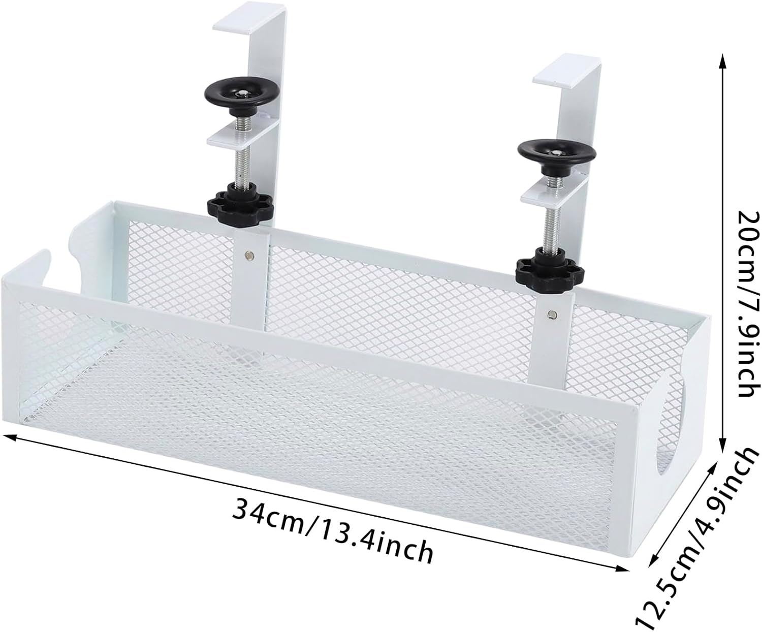 Under Desk Cable Management Tray - Easy Clamp Mount, No Drill Steel Organizer - Neat and Tidy Wire Storage for Home, Office, and Standing Desks (White)