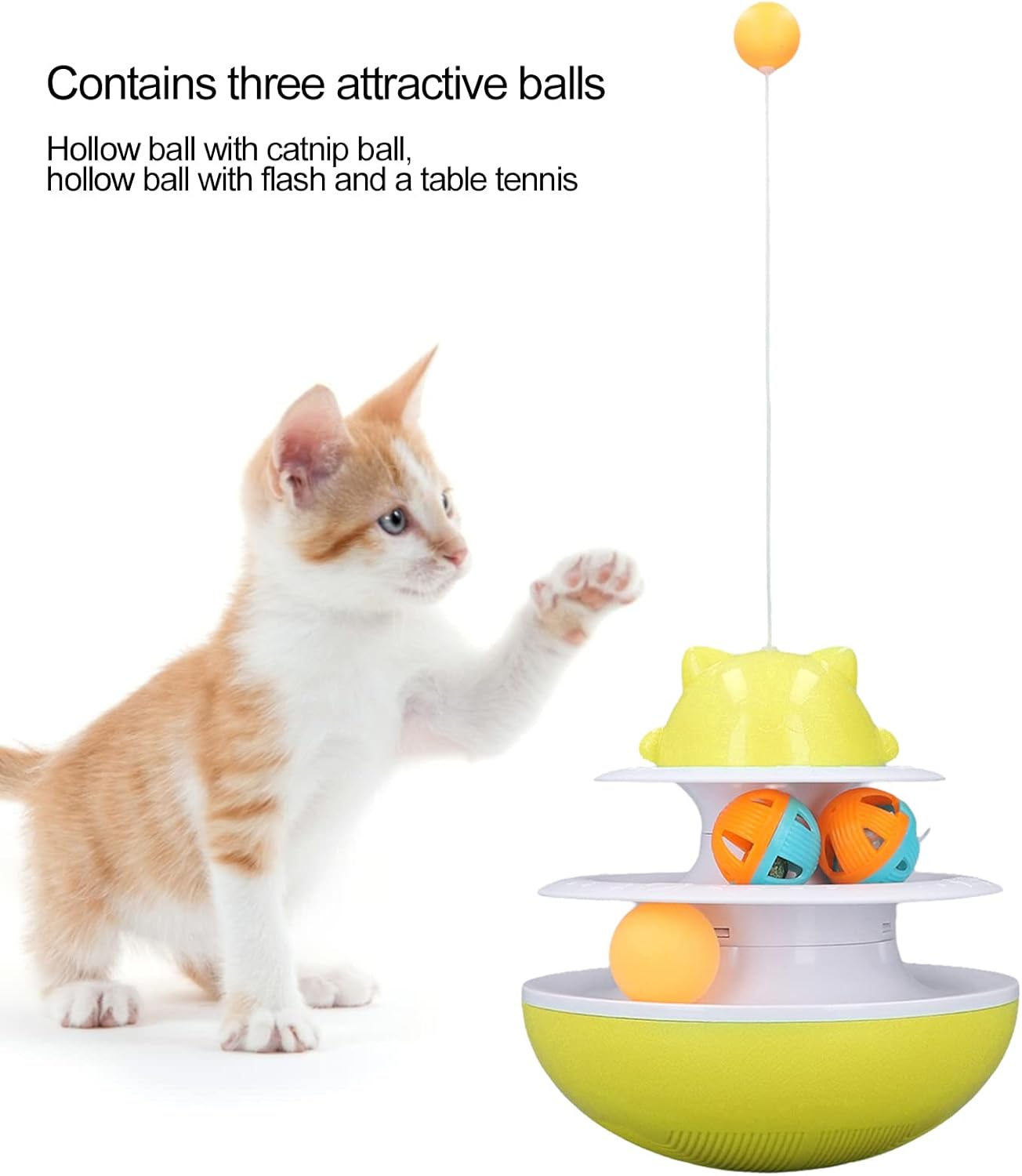 Cat Turntable Toy, 2 Level Interactive Exercise Kitten Track Tower Puzzle Toy with Colorful Rolling Ball, Fun Physical Exercise Kitten Toys Cat Interactive Toy for Cat Kitten - Lake Blue image number 2