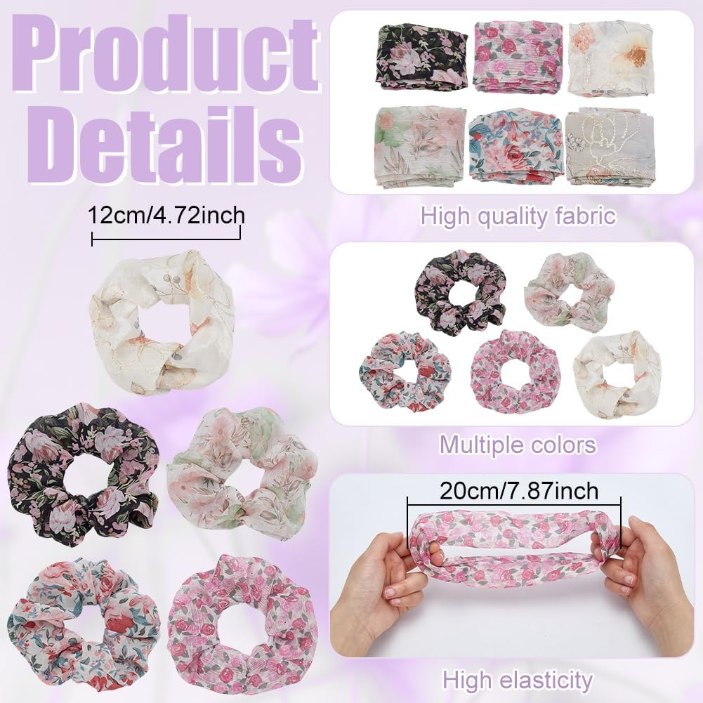 PLIGREAT 12 Pieces Floral Hair Scrunchies Making Kit DIY Fashion Flower Cloth Fabric Hair Ties Elastic Hair Bands for Women Ponytail Holders Handmade Crafts DIY Hair Scrunchies Supplies image number 1