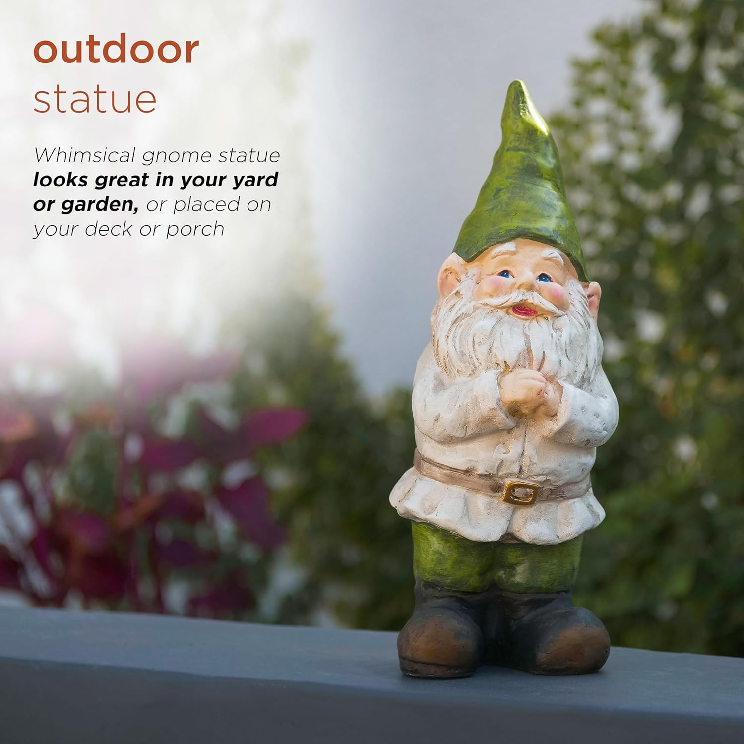 Alpine Corporation - 12" Tall Outdoor Garden Gnome Yard Statue Decoration &ndash; Playful Resin Gnome with Earthtone Colors - Durable, Weatherproof Lawn Sculpture for Patio, Deck, Yard