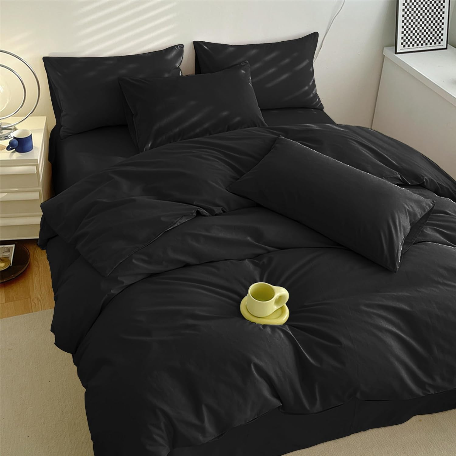 Duvet Cover Set, Bedding Cover Set, DPEAN Washed Wrinkles, Washed, Soft, Western and Japanese Style, Duvet Cover, Fitted Sheet, Pillowcases, Absorbent, Quick Drying, Washable, Skin-Friendly, Solid