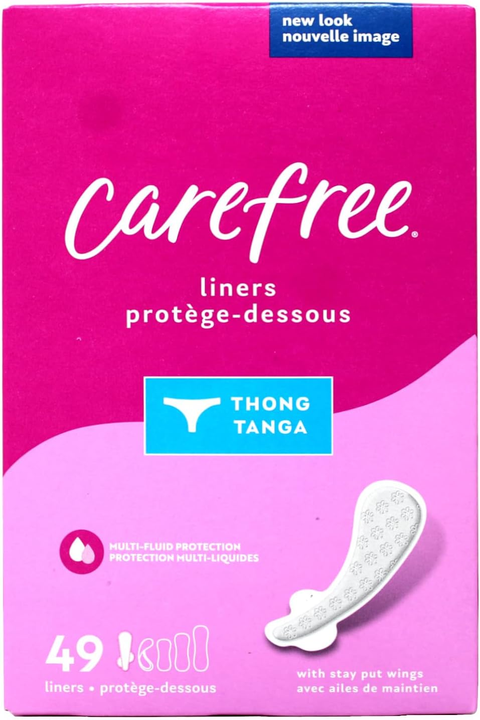 Carefree Thong Pantiliners, Regular Protection, Unscented, 196 Pantiliners (4 X 49 Count Boxes)