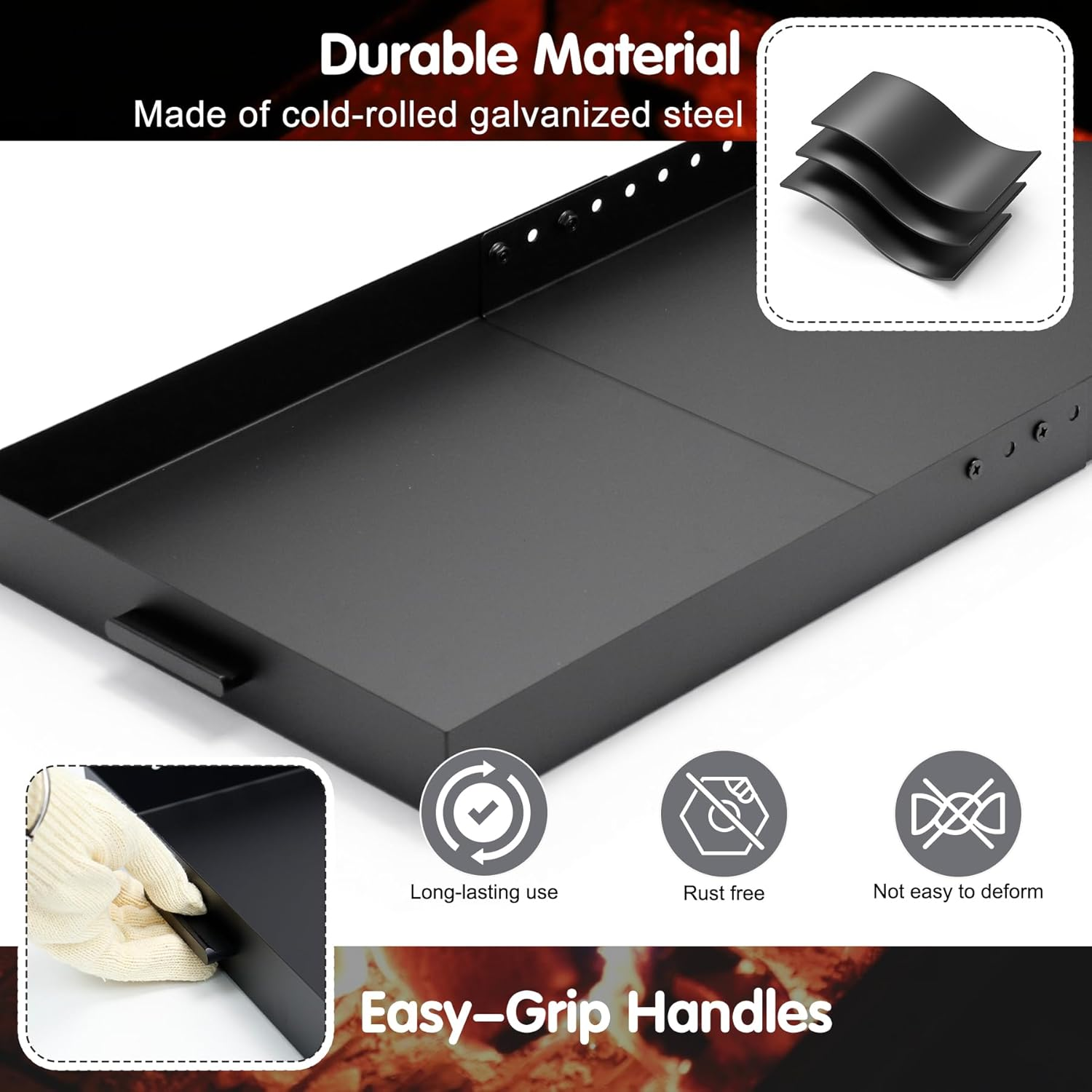 Air Jade Expandable Fireplace Tray, Galvanized Steel Ash Pan with Handles for Collecting Ash, Adjustable up to 31.5" X 15" Ember Holder Fireplace Pan, Black, Rectangle image number 4