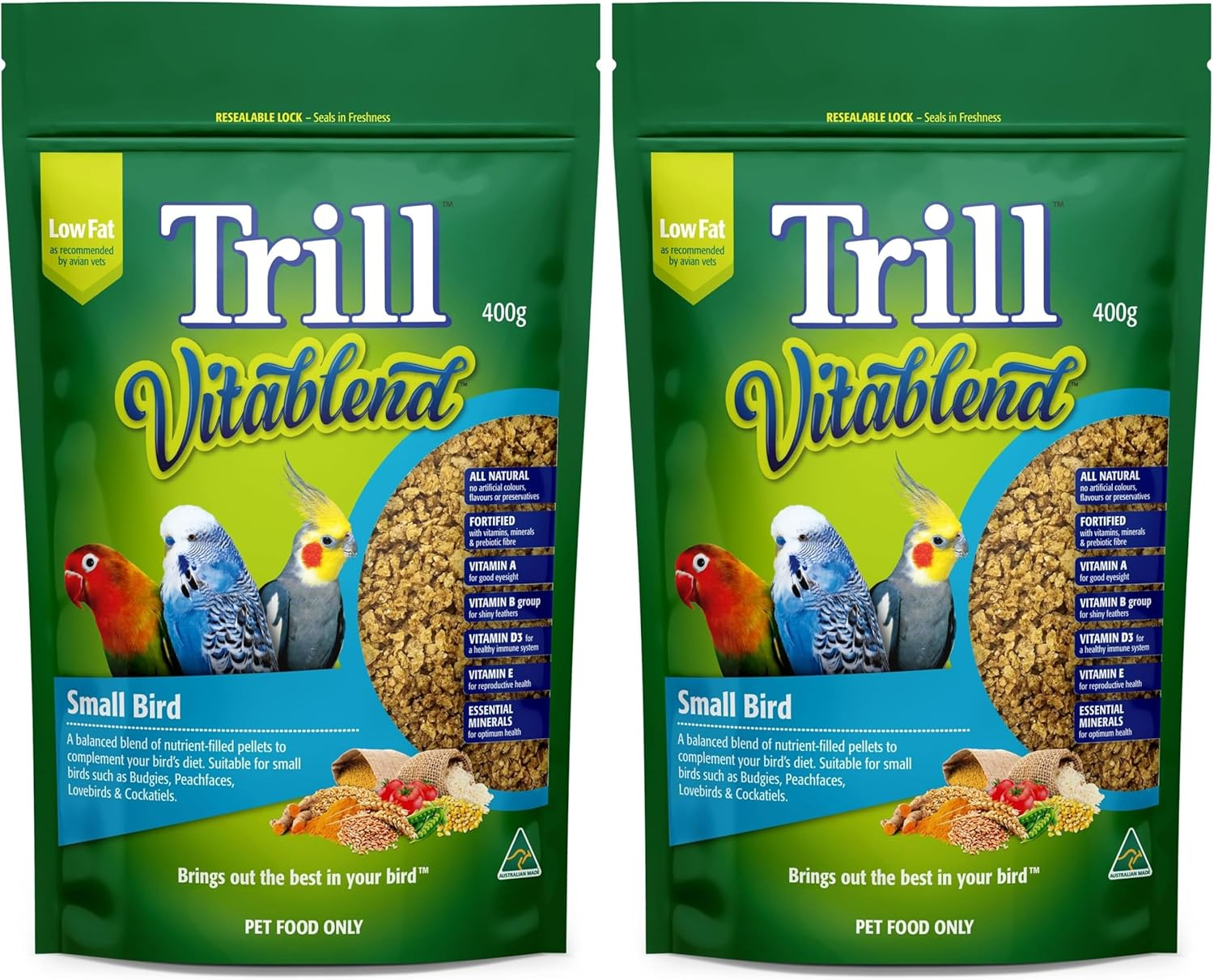 Trill Vitablend Bird Food Pellets for Small Parrots Such as Budgies and Cockatiels 400 G (Pack of 2) image number 1