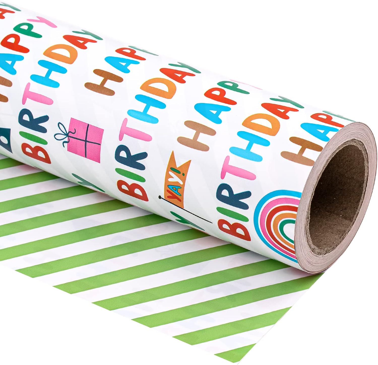 WRAPAHOLIC Birthday Reversible Wrapping Paper - Mini Roll - 17 Inch X 33 Feet - Colorful Balloon with Confetti Design for Birthday, Holiday, Party, Baby Shower
