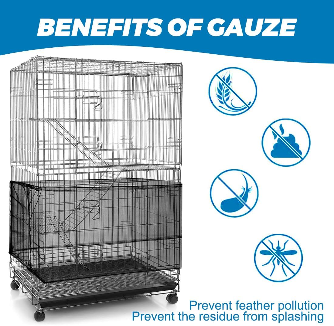 JEYORZY 1 X Bird Cage Cover, Adjustable Bird Cage Cover, Bird Cage Seed Catcher, Protective Net for Bird Cages, Parrots, Nylon Mesh, Suitable for Cages with a Circumference of 112-150 Cm, Black-M image number 4