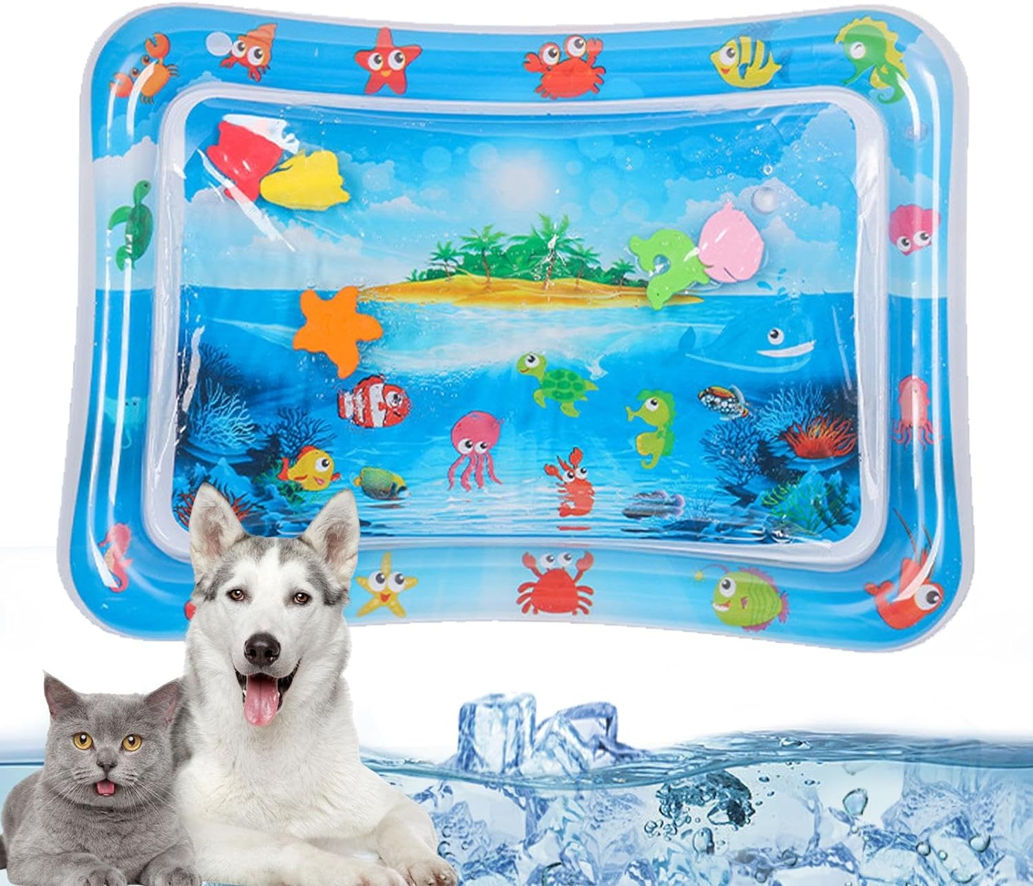 Sensory Water Mat for Cats, Tummy Time Water Mat Cat Sensory Toy, Water Sensory Playmat for Cats, Thickened Sensory Water Mat, Inflatable Water Mat Toy for Pets and Kids