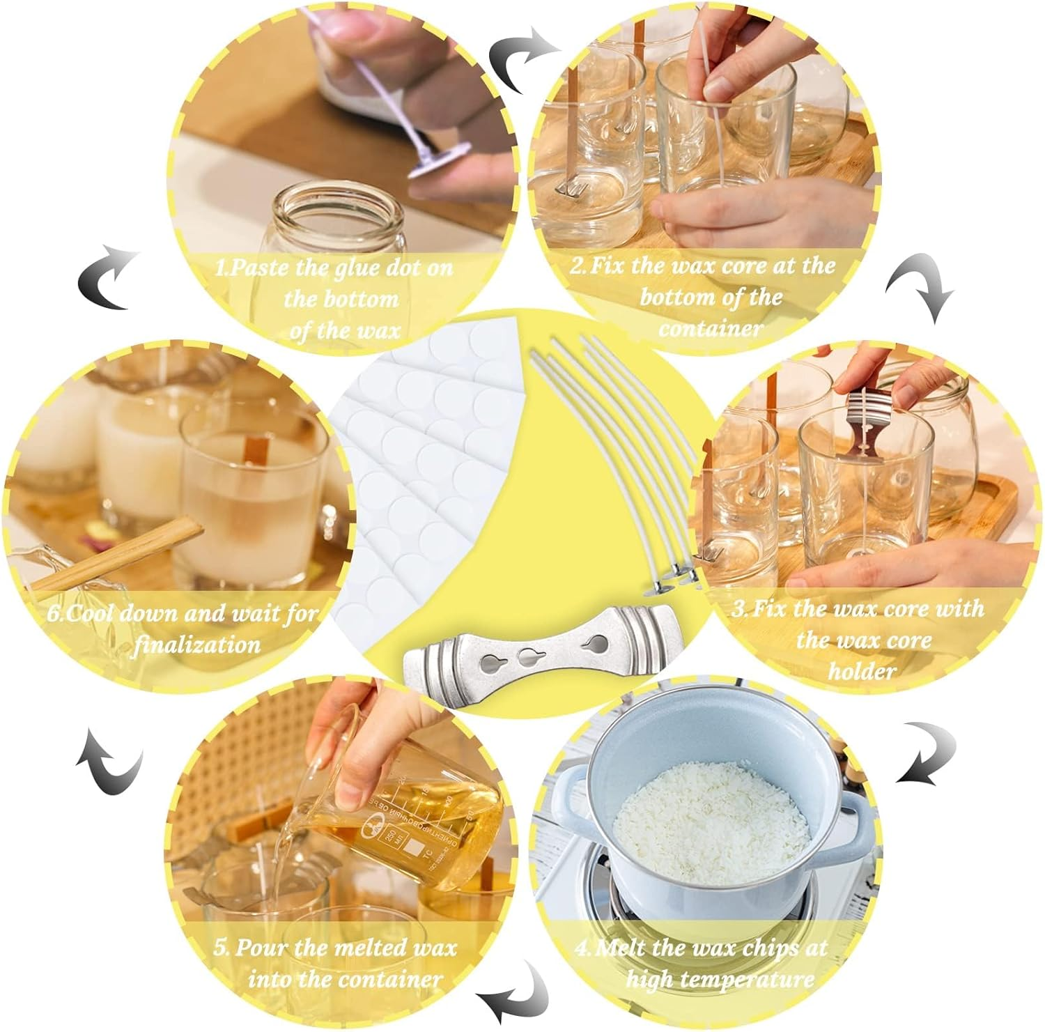 Candle Making Kit - 20Pcs Candle Wicks 10Cm Pre Waxed Candle Wicks with Stainless Candle Wicks Holder for Candle Making DIY Crafts image number 5