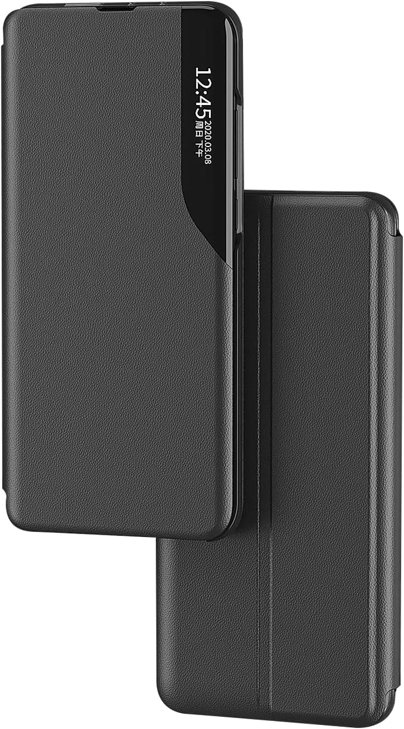 LEMAXELERS Compatible with Samsung S25 Ultra Phone Case Slim Smart View Window with Kickstand Stylish Flip Leather Hard PC Cover Shockproof Protective Shell Cases for Galaxy S25 Ultra Black CC. image number 1