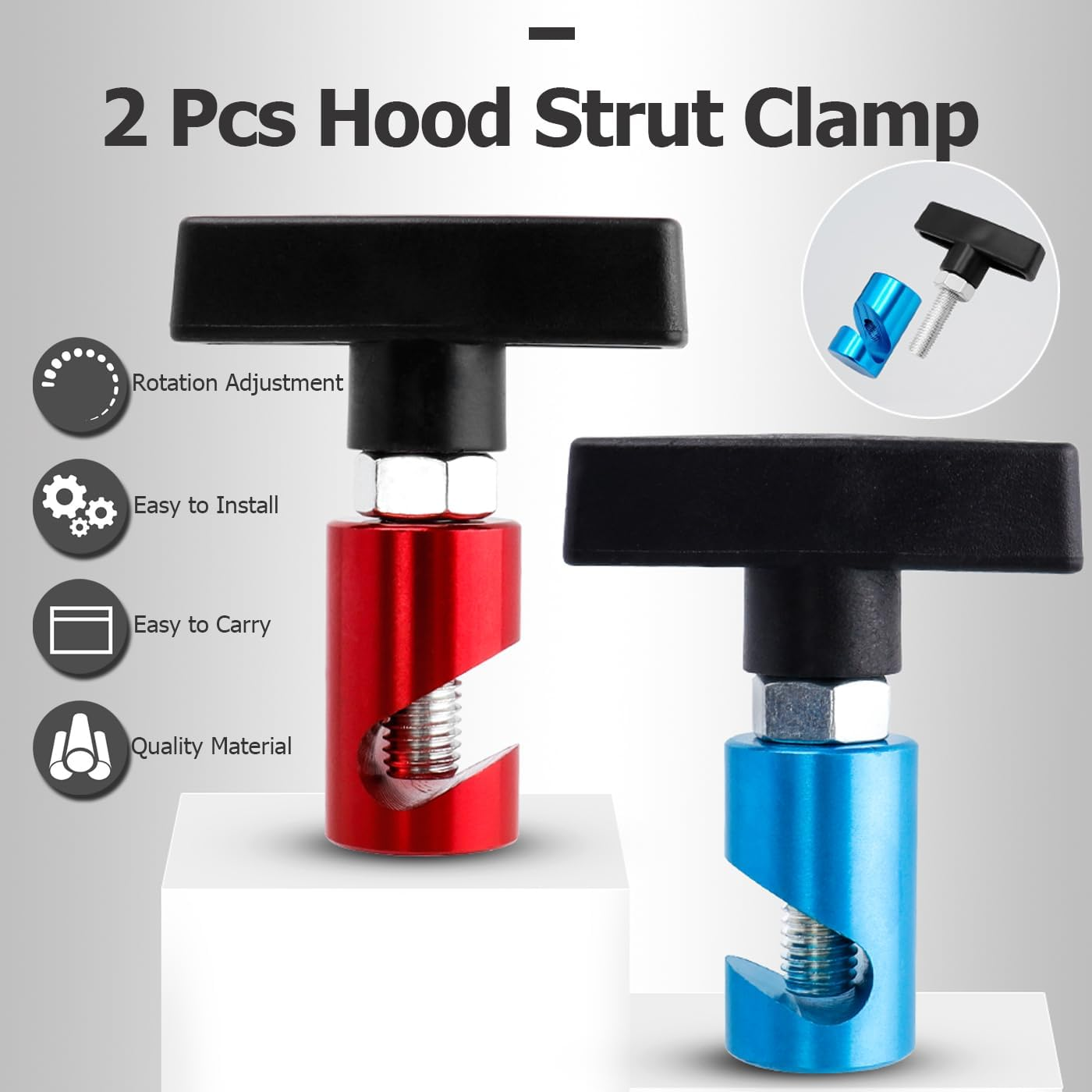 Bestgle 2 Pack Car Hood Lifting and Fixing Tool, Adjustable Car Hood Prop Struts Clamp Holder Automotive Hood Lift Supporting and Hold down Kit, Hood Strut Support Rod for Cars Trunks image number 6