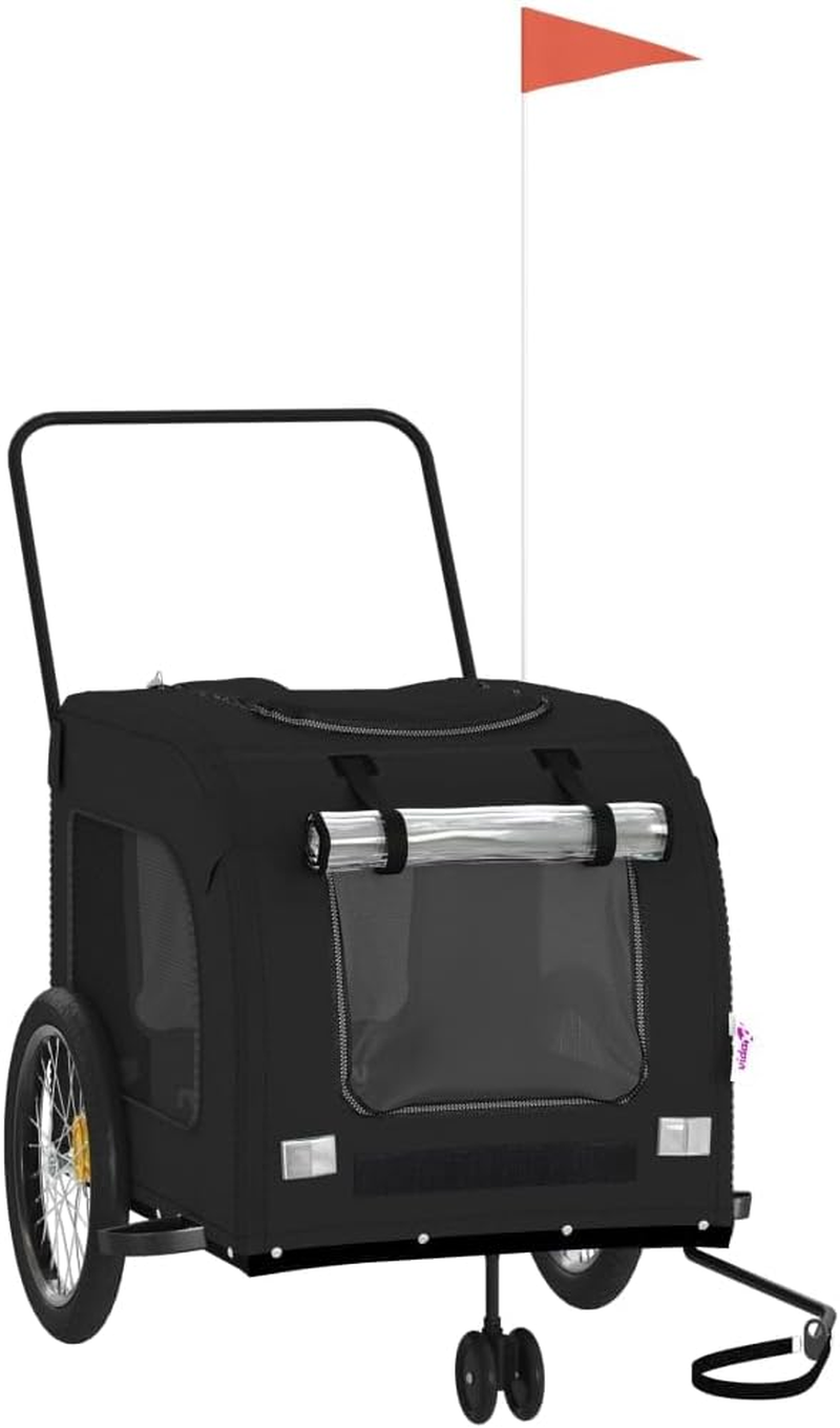 Vidaxl Pet Bike Trailer/Stroller in Blue/Grey - Oxford Fabric with Iron Frame, Multiple Access Points, Ventilated, Smooth-Riding Wheels, Versatile Cargo Carrier