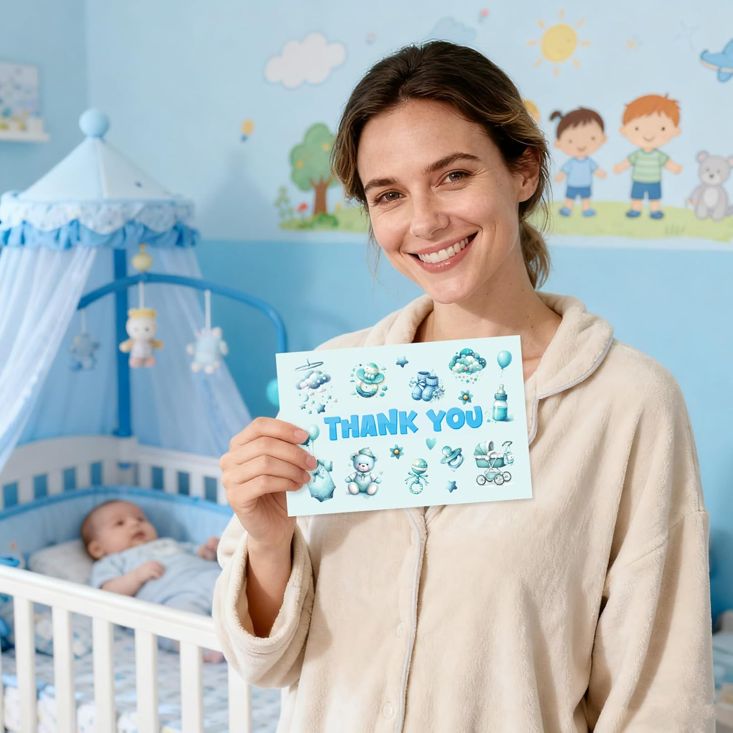 Ceiba Tree Baby Shower Thank You Cards for Boy Baby Shower Party Appreciation Blue with Stickers 24 Packs 4X6 Inch Blank Inside image number 5