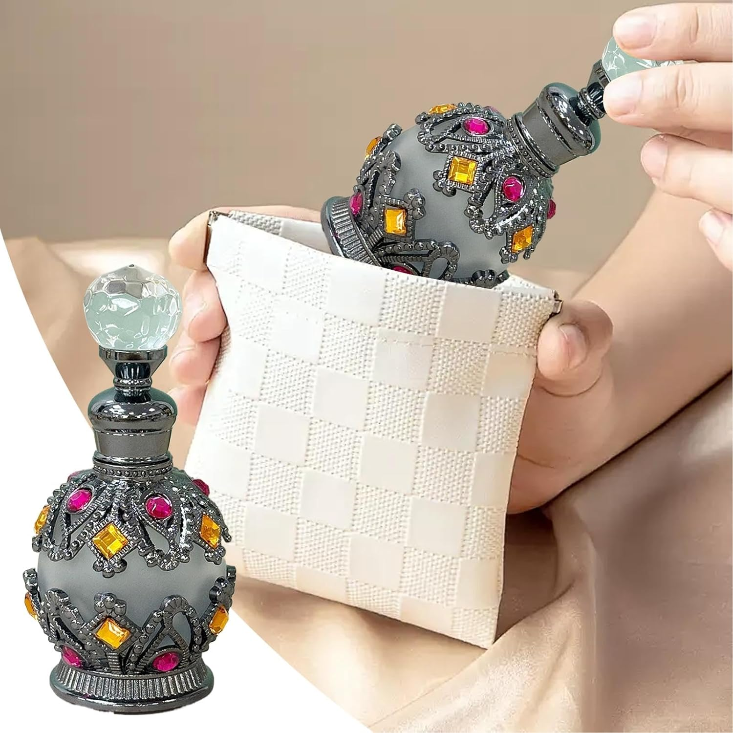 Zqkimzi Elegant Perfume Vial, Jeweled Perfume Atomizer, Fine Mist Bottle, Inlaid with Jewels, Atomizer Vials, Luxurious Decorative Storage Container for Women, Adults image number 1